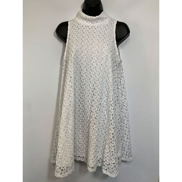 Derek Heart Womens Blouse Halter Turtleneck Sleeveless Lace White Medium - Picture 1 of 10